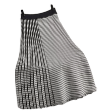 Load image into Gallery viewer, Cap Point White / One Size Schomie Knit High Waist Houndstooth Patchwork Pleated A-line Asymmetrical Skirt
