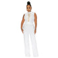 Cap Point White / S Anita Solid O Neck High Waist Wide Leg Pant Jumpsuit