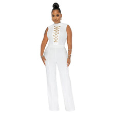 Load image into Gallery viewer, Cap Point White / S Anita Solid O Neck High Waist Wide Leg Pant Jumpsuit
