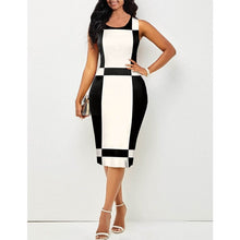Load image into Gallery viewer, Cap Point White / S Belinda Halter Party Tank Sleeveless Patchwork Bodycon Midi Dress
