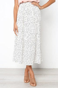 Cap Point white / S Casual Chiffon Printed High Waist Pleated Maxi Skirt