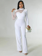 Load image into Gallery viewer, Cap Point White / S Elianne Polka Dot Mesh Long Sleeve Straight  Jumpsuit
