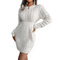 Cap Point White / S Elisa Fashion O Neck Solid Elastic Winter Twist Knitting Sweater Dress
