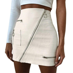 Cap Point White / S Fashion PU Leather Hip Zipper Skirt