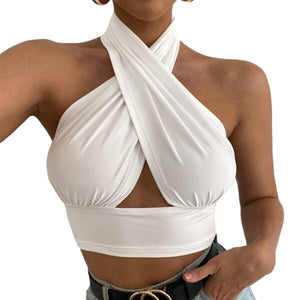 Cap Point white / S Fashion Sexy Sleeveless Backless Halter Crop Top
