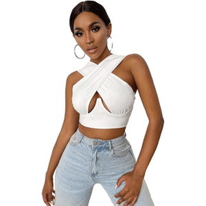 Cap Point white / S Hollow Out Crossed Sexy Crop Top