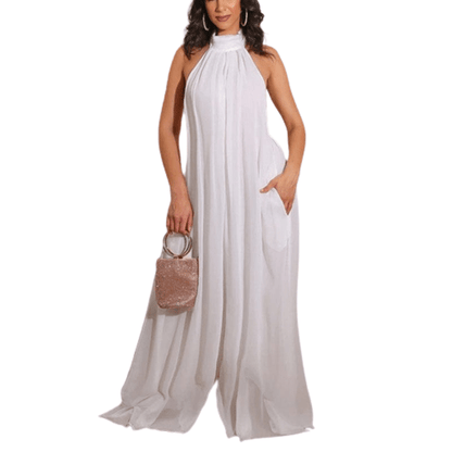 Cap Point white / S Loose Chiffon Halter Long Jumpsuit