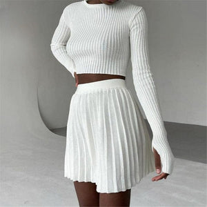 Cap Point white / S Malia Two Piece Knitted Ribbed Sweater Outfits Set
