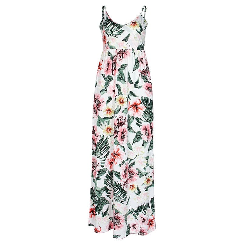 Cap Point White / S Melania Loose Boho Spaghetti Strap Sleeveless Maxi Dress