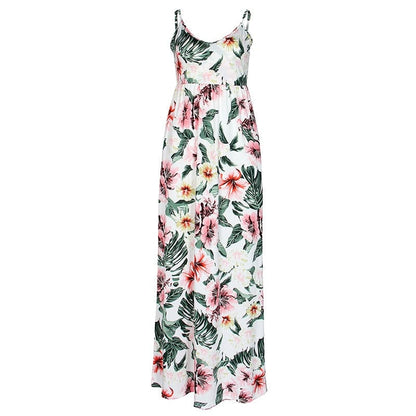Cap Point White / S Melania Loose Boho Spaghetti Strap Sleeveless Maxi Dress
