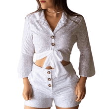 Load image into Gallery viewer, Cap Point White / S Merimee Broderie Lace Button-down Blouse &amp; Short Set
