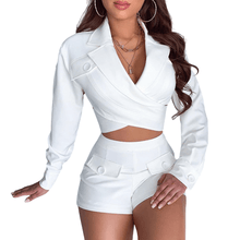 Load image into Gallery viewer, Cap Point White / S Merimee two-piece V-neck buttoned Criss-Cross Backless Top short
