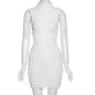 Cap Point white / S Sexy Solid Mock Neck Sleeveless Draw String Bodycon Mini Dress