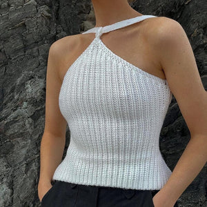 Cap Point white / S Sexy Summer Sleevless Slim Fit Knitted Backless Bandage Crop Top