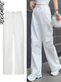 Cap Point White / S Vintage Streetwear Pockets Wide Leg Baggy Cargo Jeans Pants