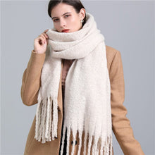 Load image into Gallery viewer, Cap Point White Winnie Winter Wrap Thick Soft  Big Tassel Shawl Long Stole Scarf
