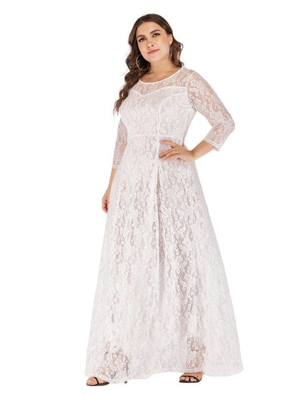 Cap Point white / XL Lucinda Elegant Lace O-Neck 3/4 Sleeve Prom Maxi Dress