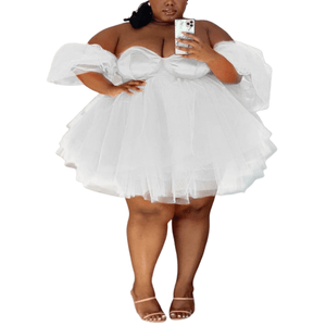 Cap Point White / XL Patricia Neck Mesh Elegant Birthday Mini Dress