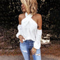 Cap Point white1 / S Elegant crochet lace patchwork sleeve blouse