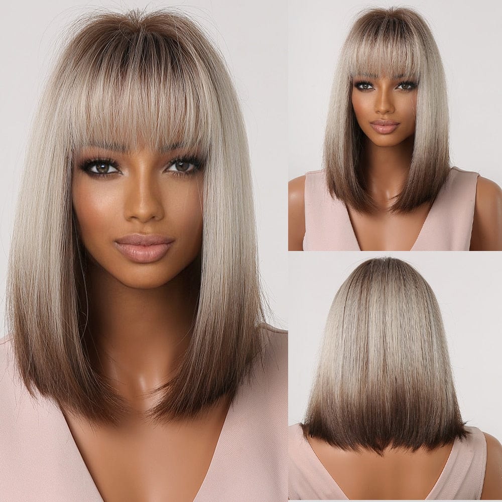 Cap Point Wig 1 / Black red blonde Dina Short Straight Synthetic Daily Cosplay Party Heat Resistant Ombre Bo Hair Wigs