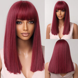Cap Point Wig 12 / Black red blonde Dina Short Straight Synthetic Daily Cosplay Party Heat Resistant Ombre Bo Hair Wigs