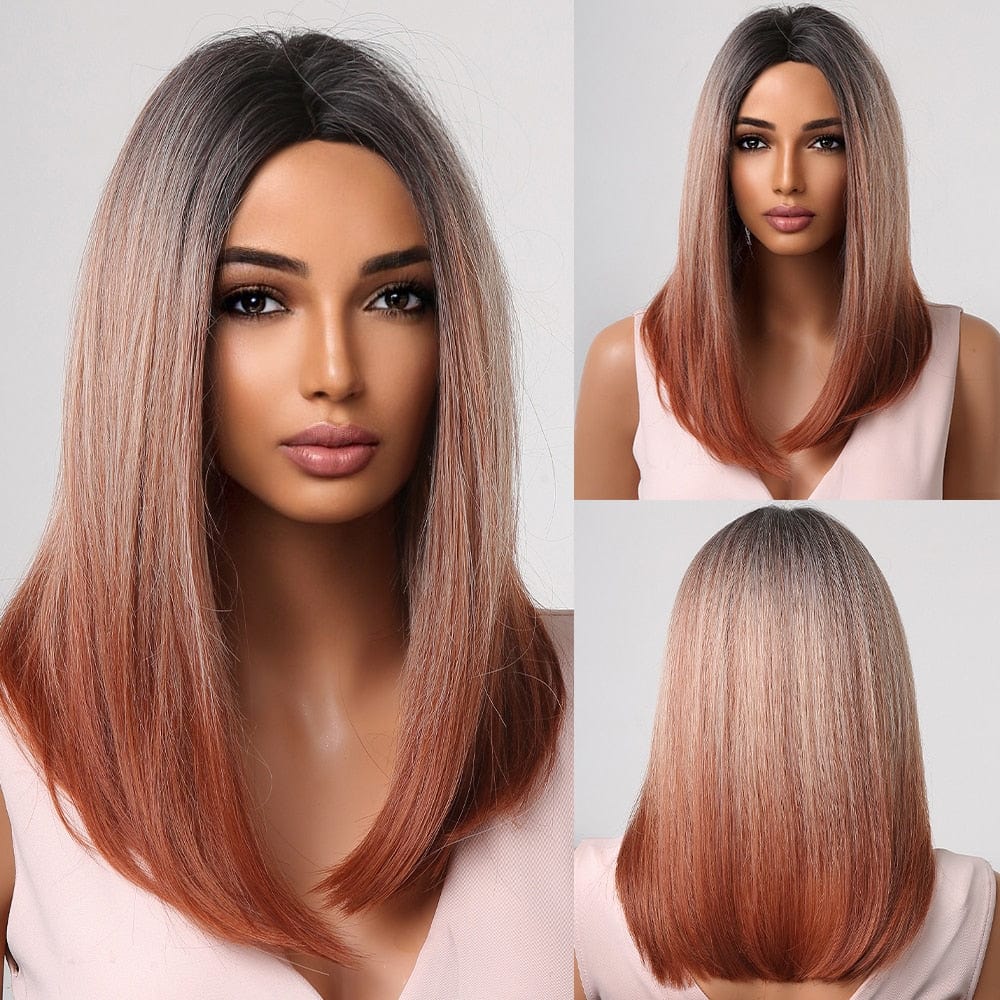 Cap Point Wig 13 / Black red blonde Dina Short Straight Synthetic Daily Cosplay Party Heat Resistant Ombre Bo Hair Wigs