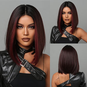 Cap Point Wig 17 / Black red blonde Dina Short Straight Synthetic Daily Cosplay Party Heat Resistant Ombre Bo Hair Wigs
