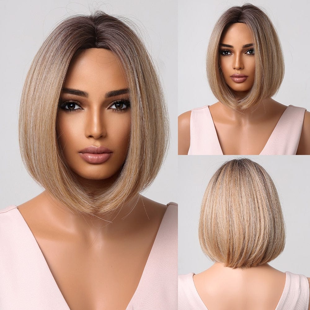Cap Point Wig 3 / Black red blonde Dina Short Straight Synthetic Daily Cosplay Party Heat Resistant Ombre Bo Hair Wigs