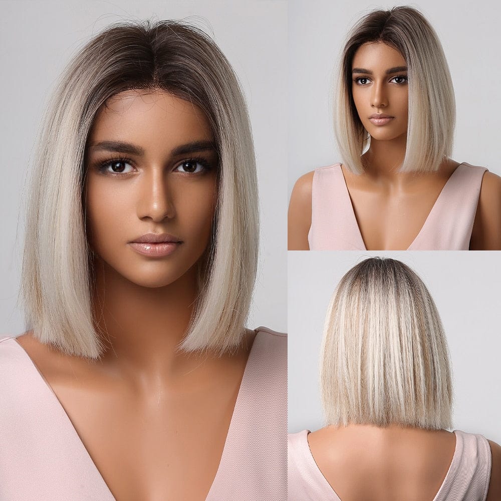 Cap Point Wig 4 / Black red blonde Dina Short Straight Synthetic Daily Cosplay Party Heat Resistant Ombre Bo Hair Wigs