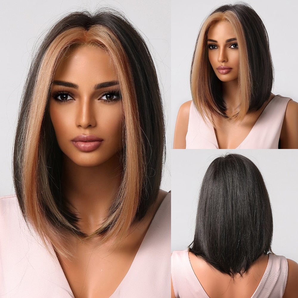 Cap Point Wig 6 / Black red blonde Dina Short Straight Synthetic Daily Cosplay Party Heat Resistant Ombre Bo Hair Wigs