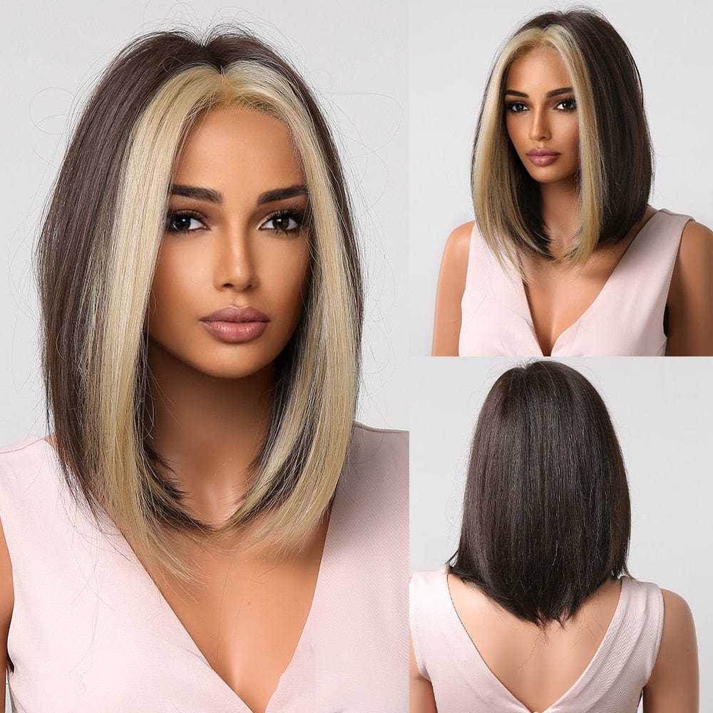 Cap Point Wig 7 / Black red blonde Dina Short Straight Synthetic Daily Cosplay Party Heat Resistant Ombre Bo Hair Wigs