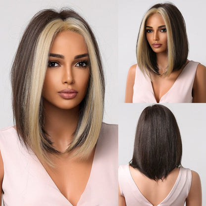 Cap Point Wig 7 / Black red blonde Dina Short Straight Synthetic Daily Cosplay Party Heat Resistant Ombre Bo Hair Wigs
