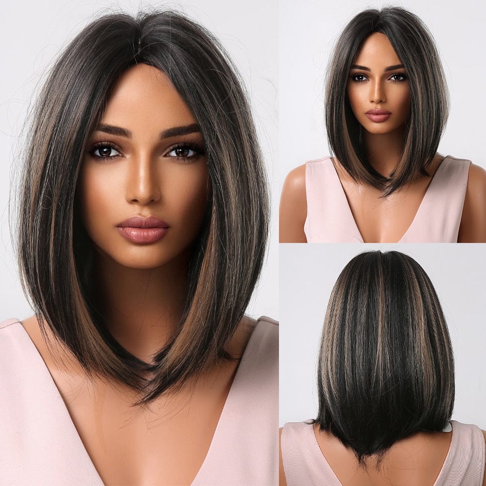 Cap Point Wig 9 / Black red blonde Dina Short Straight Synthetic Daily Cosplay Party Heat Resistant Ombre Bo Hair Wigs
