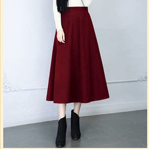 Cap Point Wine Red 1 / S Nadia Winter Thick Warm Elastic A-Line Woolen Maxi Skirt