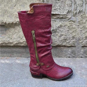 Cap Point Wine Red / 5.5 Western Side Zipper Knee High Winter Boots