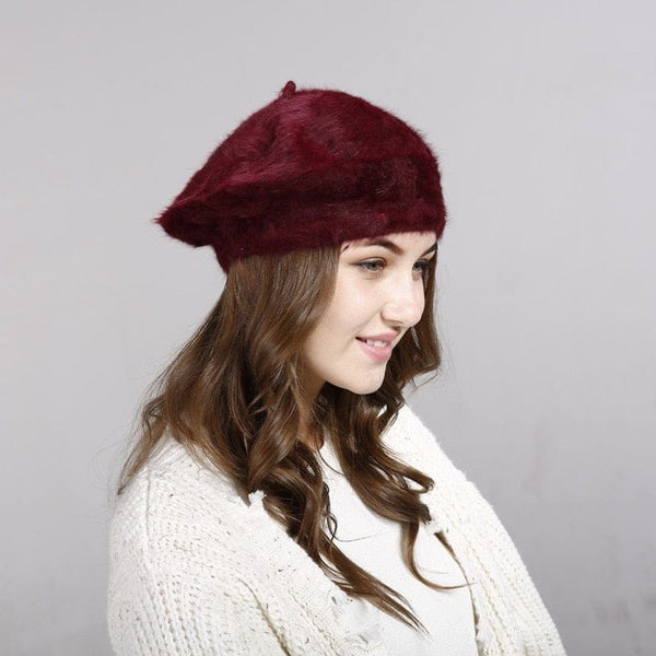 Cap Point Wine Red / 55-60cm Lady Winter Thickened Warm Knit Hat