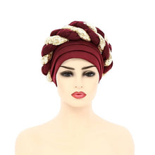 Load image into Gallery viewer, Cap Point wine red / One Size Celia Auto Geles Shinning Sequins Turban Headtie
