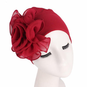 Cap Point Wine red / One size fits all New Large Flower Stretch Head Scarf Hat