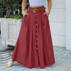 Cap Point Wine Red / S Elegant buttoned high waist long skirt