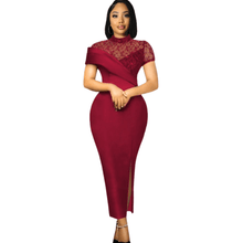 Load image into Gallery viewer, Cap Point Wine Red / S Elegant Sheer Sleeve Lace Patchwork See Through Retro Chic Dress
