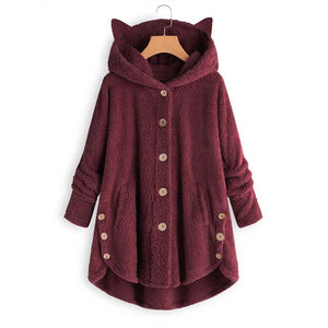 Cap Point Wine Red / S Faux Fur Hooded Coat Plush Velvet Jacket