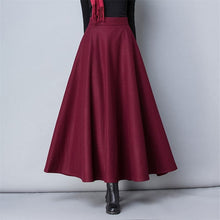 Load image into Gallery viewer, Cap Point Wine Red / S Nadia Winter Thick Warm Elastic A-Line Woolen Maxi Skirt
