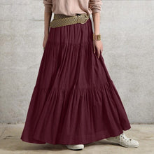 Load image into Gallery viewer, Cap Point Wine Red / S Serena Loose Elastic Waist Ruffles Maxi Skirt
