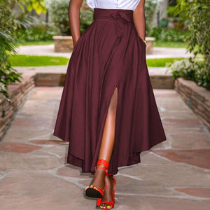 Cap Point Wine Red / S Summer Vintage Long Maxi High Waist Skirt