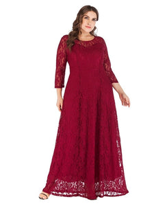 Cap Point Wine red / XL Lucinda Elegant Lace O-Neck 3/4 Sleeve Prom Maxi Dress
