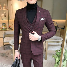 Load image into Gallery viewer, Cap Point wine red / XXS Jeremy 3 Piece Slim Fit Formal Suit Blazer Vest Pants
