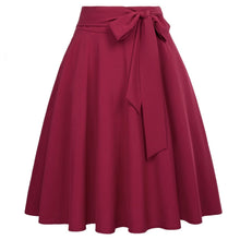 Load image into Gallery viewer, Cap Point Wine / S Perline Belle Poque High Waist Self-Tie Bow-Knot Embellished  A-Line Skirt
