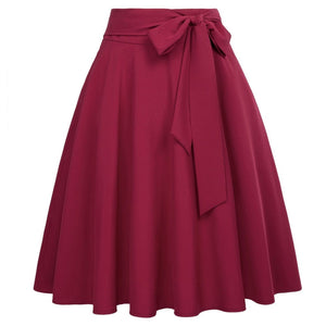 Cap Point Wine / S Perline Belle Poque High Waist Self-Tie Bow-Knot Embellished  A-Line Skirt