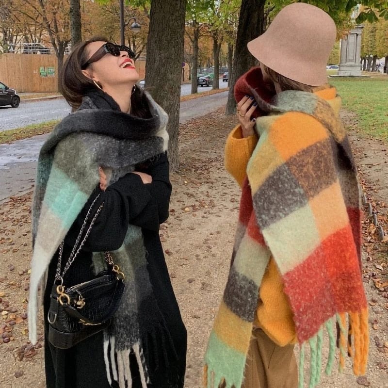 Cap Point Winnie Cashmere Plaid Thick Wrap Winter Scarf