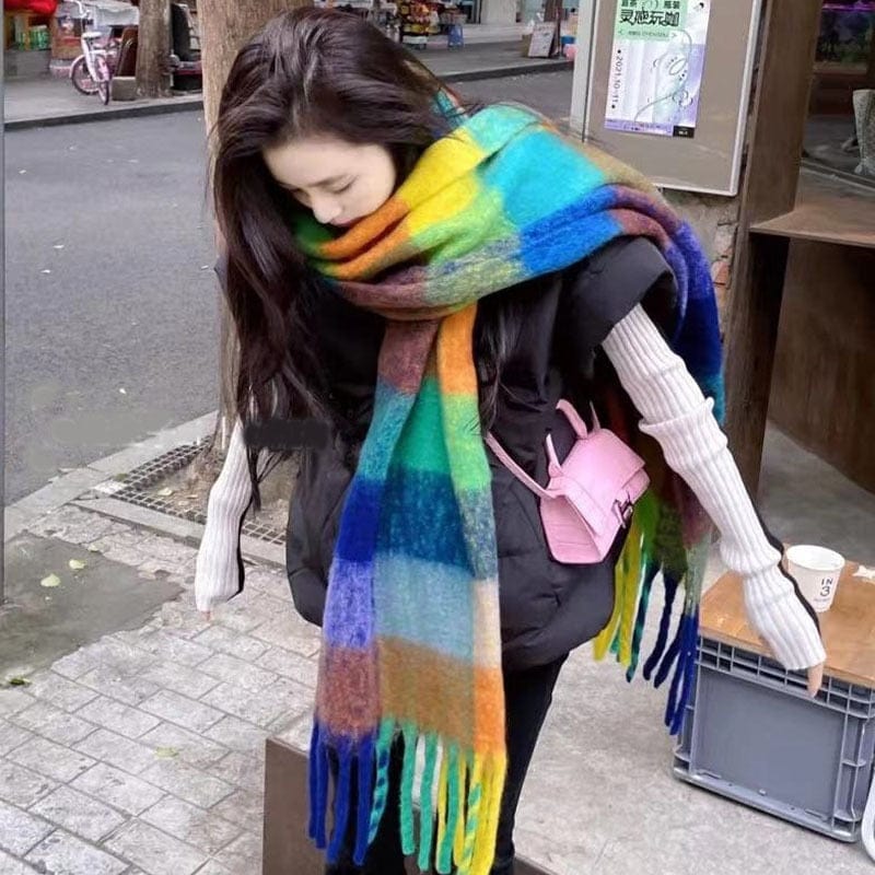 Cap Point Winnie Cashmere Plaid Thick Wrap Winter Scarf